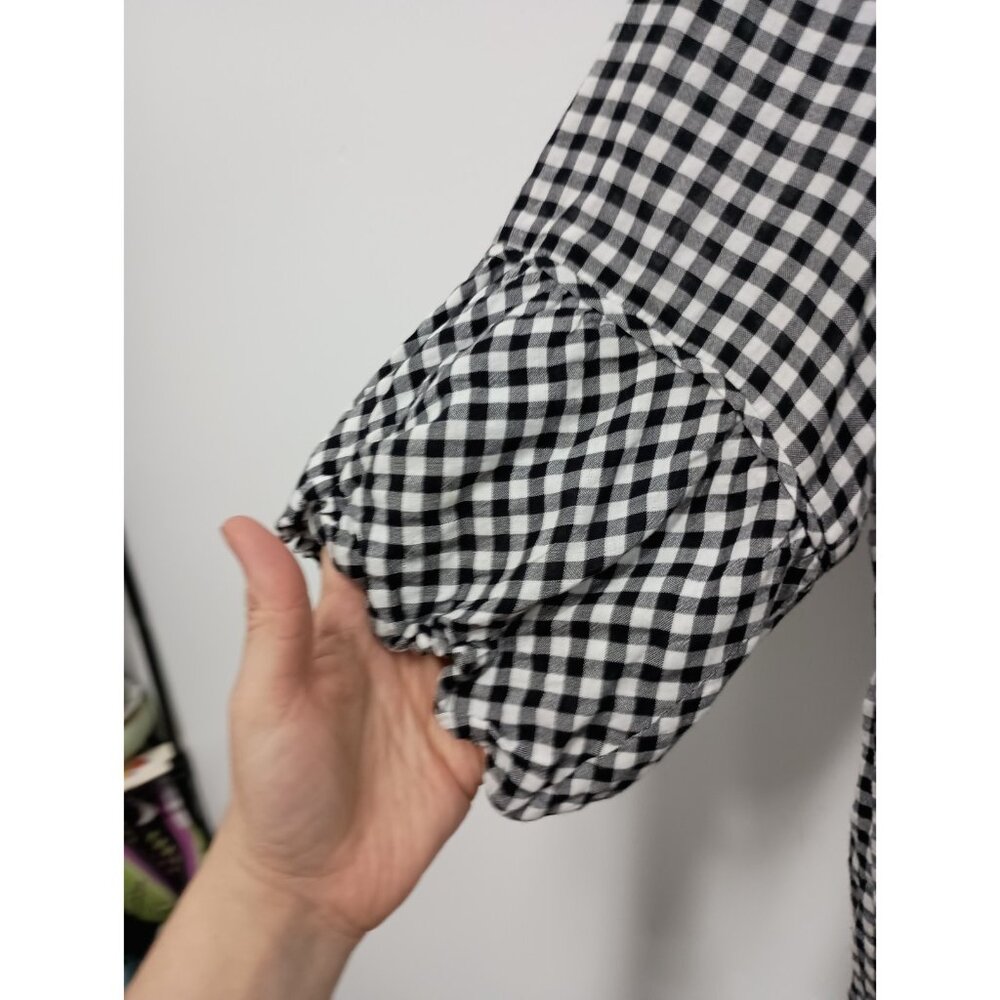 Chicos‎ Womens BOHO Cottagecore Top Large Black White Gingham Bell Sleeve - Picture 4 of 6